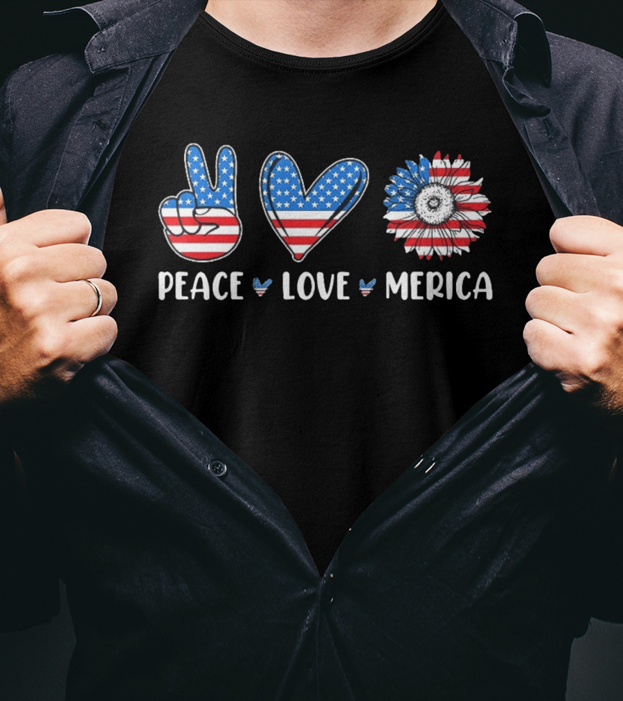 Peace Love Merica American Flag Symbol 4th Of July 2026 T-Shirt