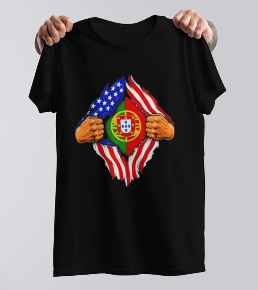 Super Hero American Portuguese Pride Combo Flag T-Shirt