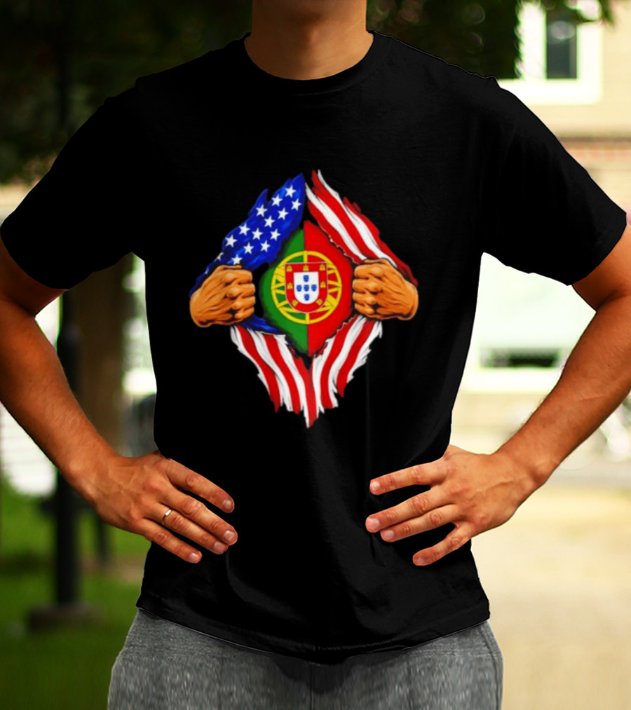 Super Hero American Portuguese Pride Combo Flag T-Shirt