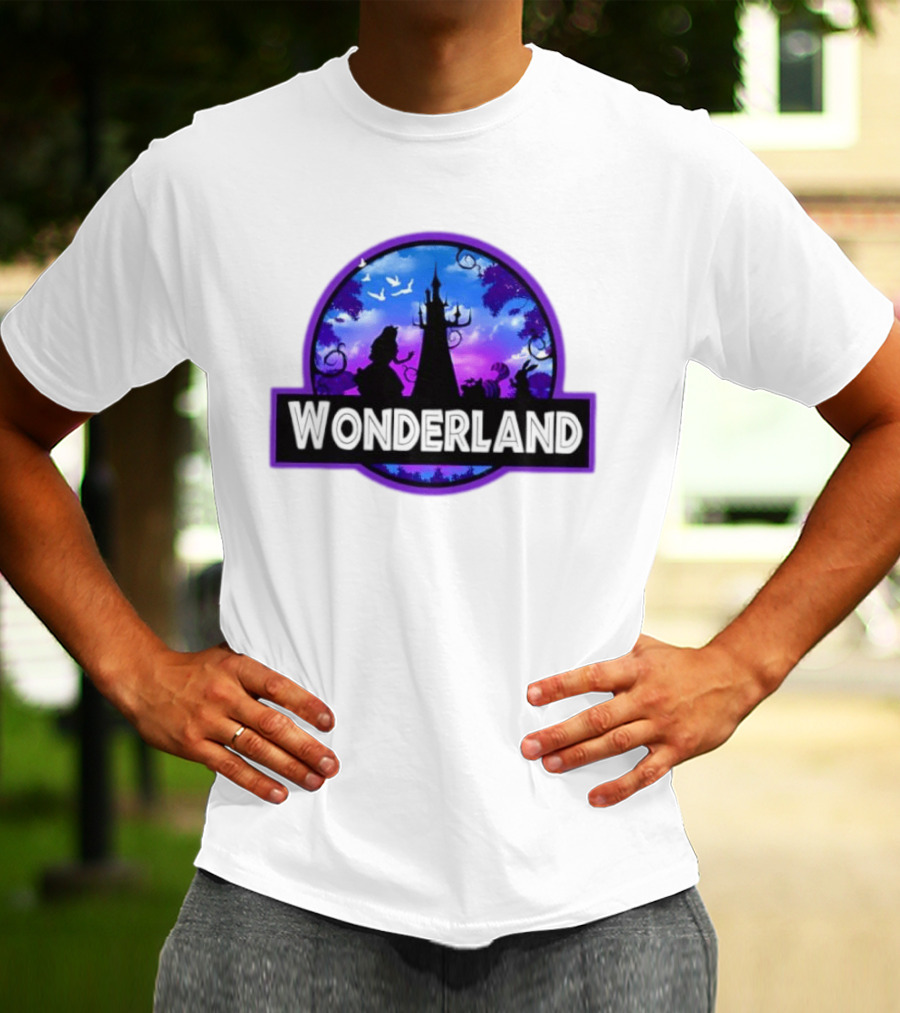 Alice Cheshire Cat White Rabbit Wonderland Disney Fantasy Adventure Movie T-Shirt