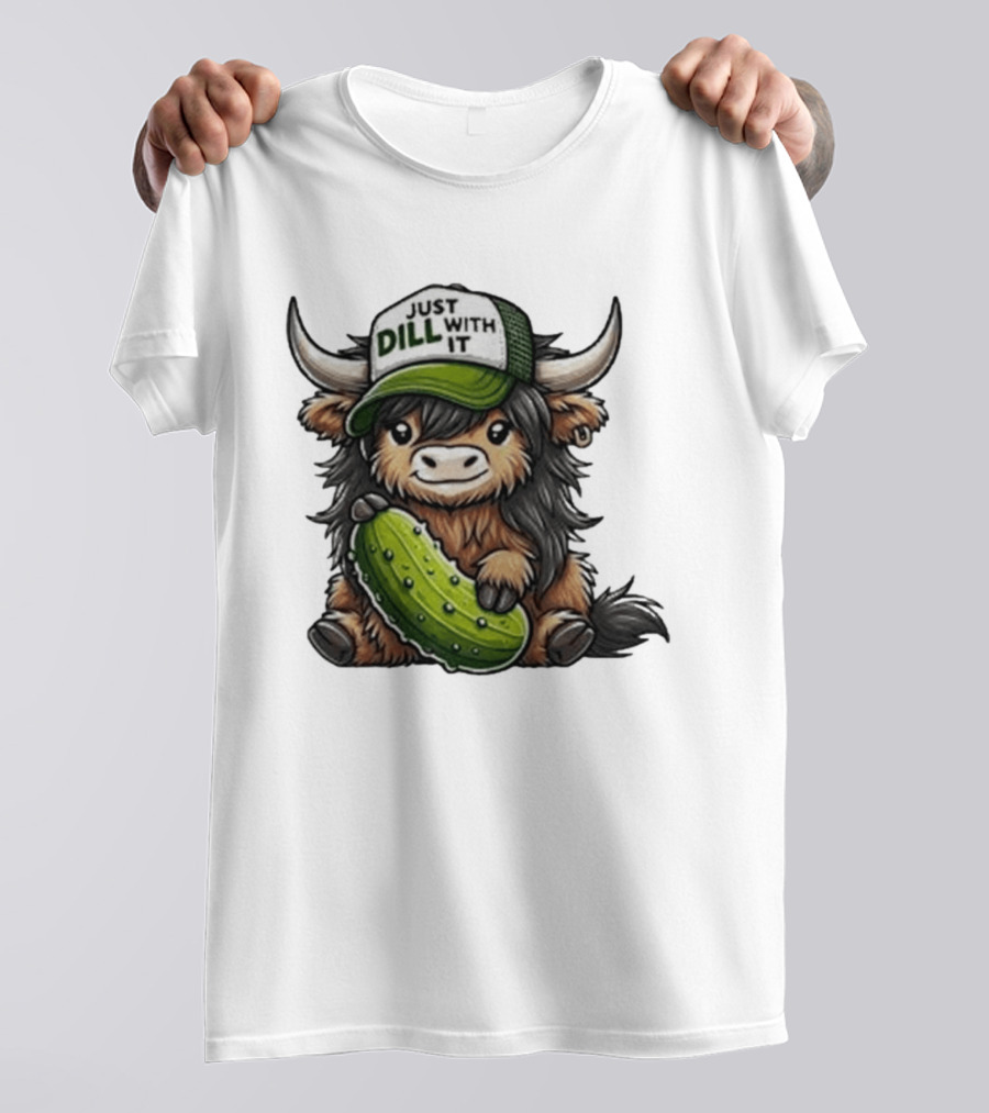 Highland Cow Just Dill With It Pickle Hat T-Shirt