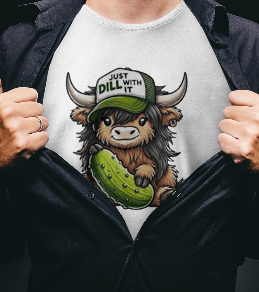 Highland Cow Just Dill With It Pickle Hat T-Shirt