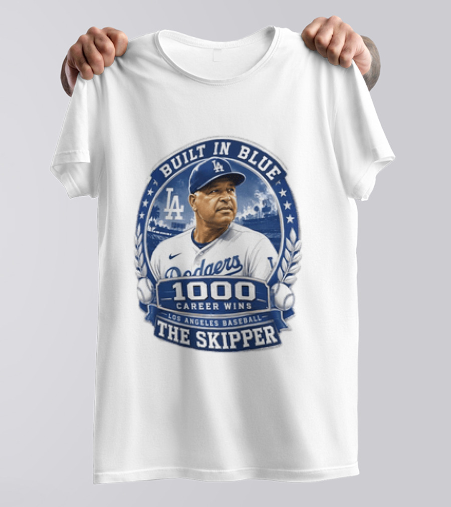Built In Blue Los Angeles Dodgers Dave Roberts 1000 Career Wins The Skipper T-Shirt