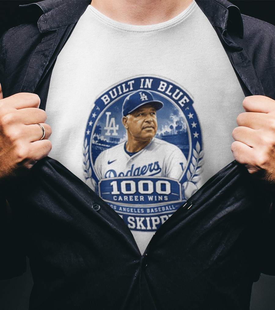 Built In Blue Los Angeles Dodgers Dave Roberts 1000 Career Wins The Skipper T-Shirt