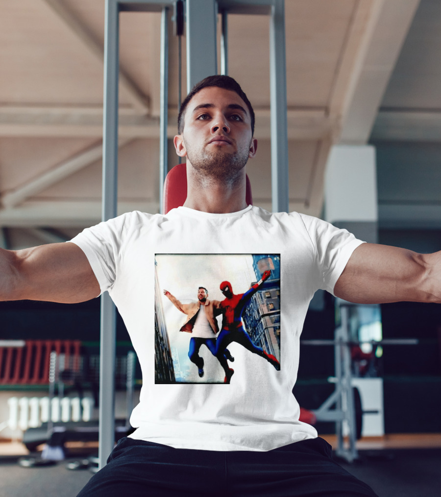 Lionel Messi And Spider Man Jump In City Marvel Cinematic Universe T-Shirt