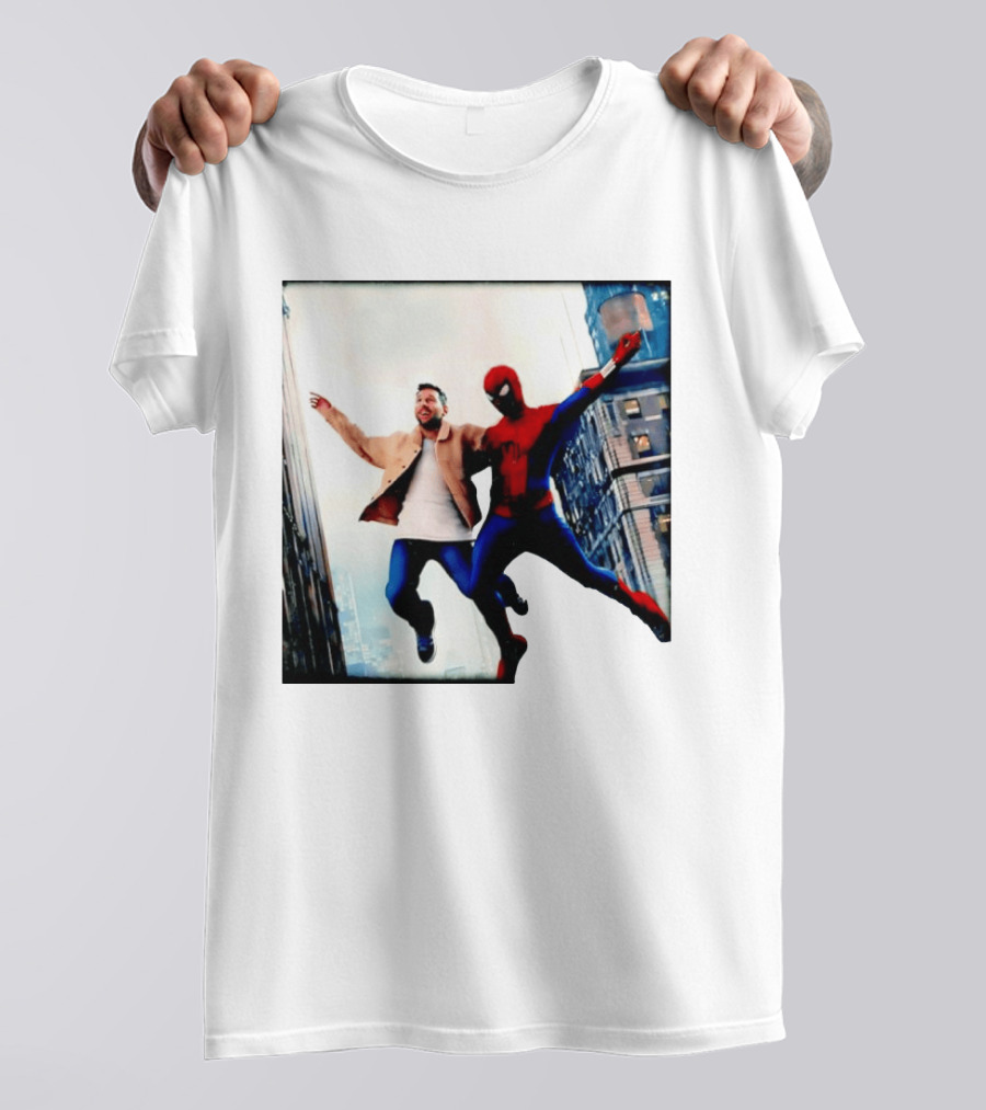 Lionel Messi And Spider Man Jump In City Marvel Cinematic Universe T-Shirt