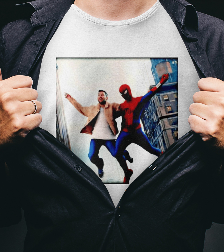 Lionel Messi And Spider Man Jump In City Marvel Cinematic Universe T-Shirt
