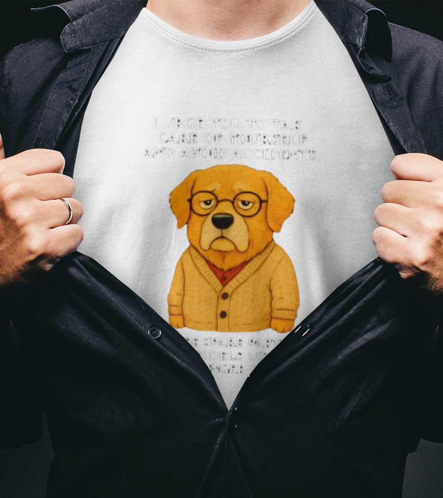 Elderly Golden Retriever Warns To Avoid Accidents Spare Parts For Old Models Not In Stock T-Shirt