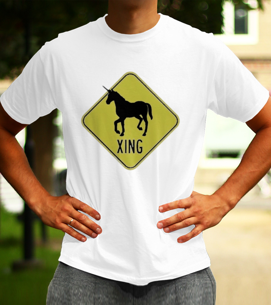 Unicorn Xing Mythical Creature Crosswalk Sign T-Shirt