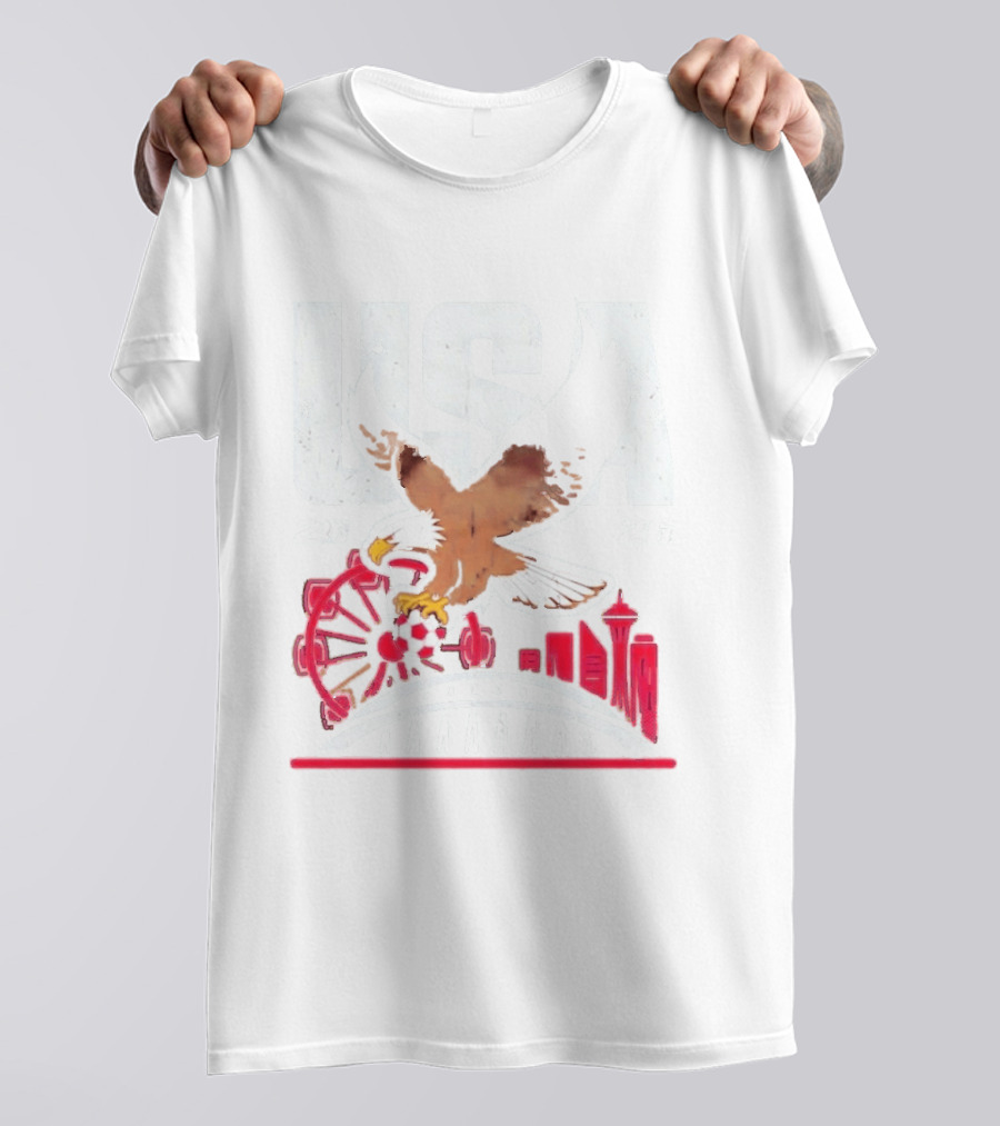 USA 2026 Eagle Space Needle Soccer Seattle Ferris Wheel T-Shirt