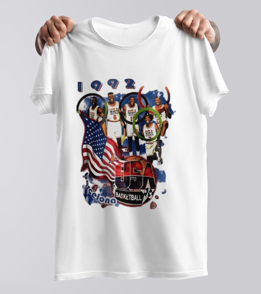USA Basketball 1992 Dream Team Patrick Ewing David Robinson Michael Jordan Clyde Drexler Barcelona T-Shirt