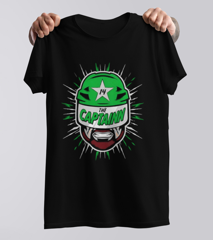 The Captainn Dallas Stars 14 Hockey Beard Helmet T-Shirt
