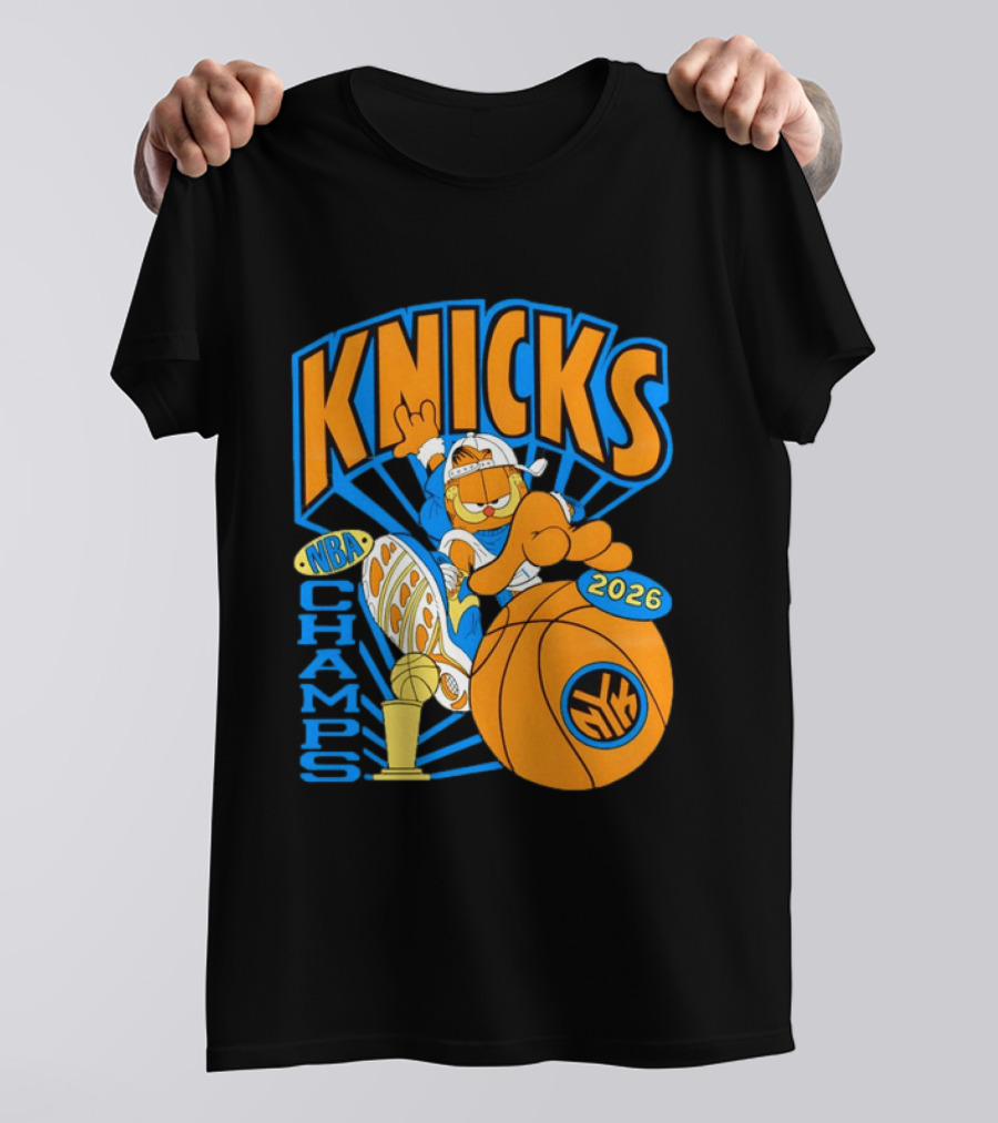 Knicks NBA Champs 2026 Orange Cat Basketball T-Shirt
