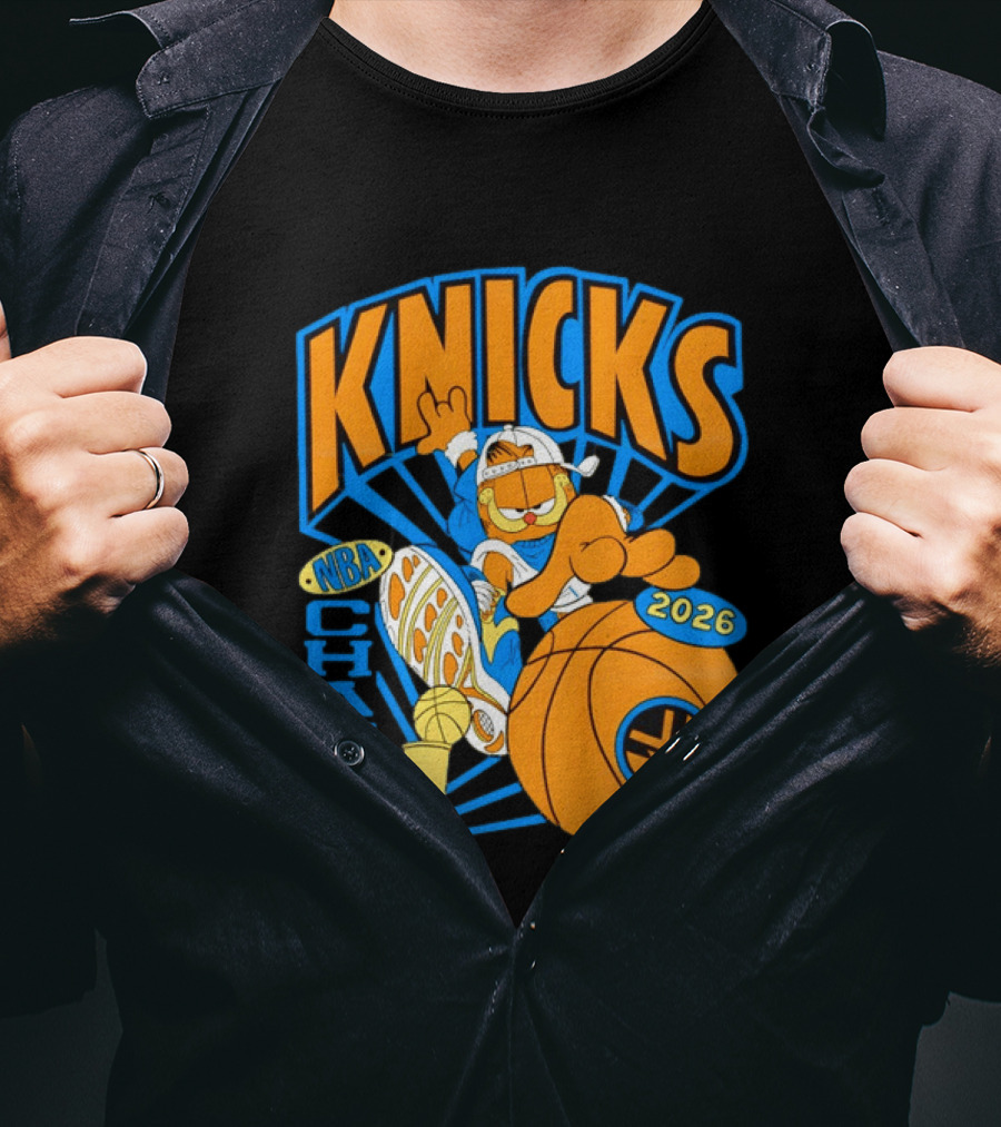 Knicks NBA Champs 2026 Orange Cat Basketball T-Shirt