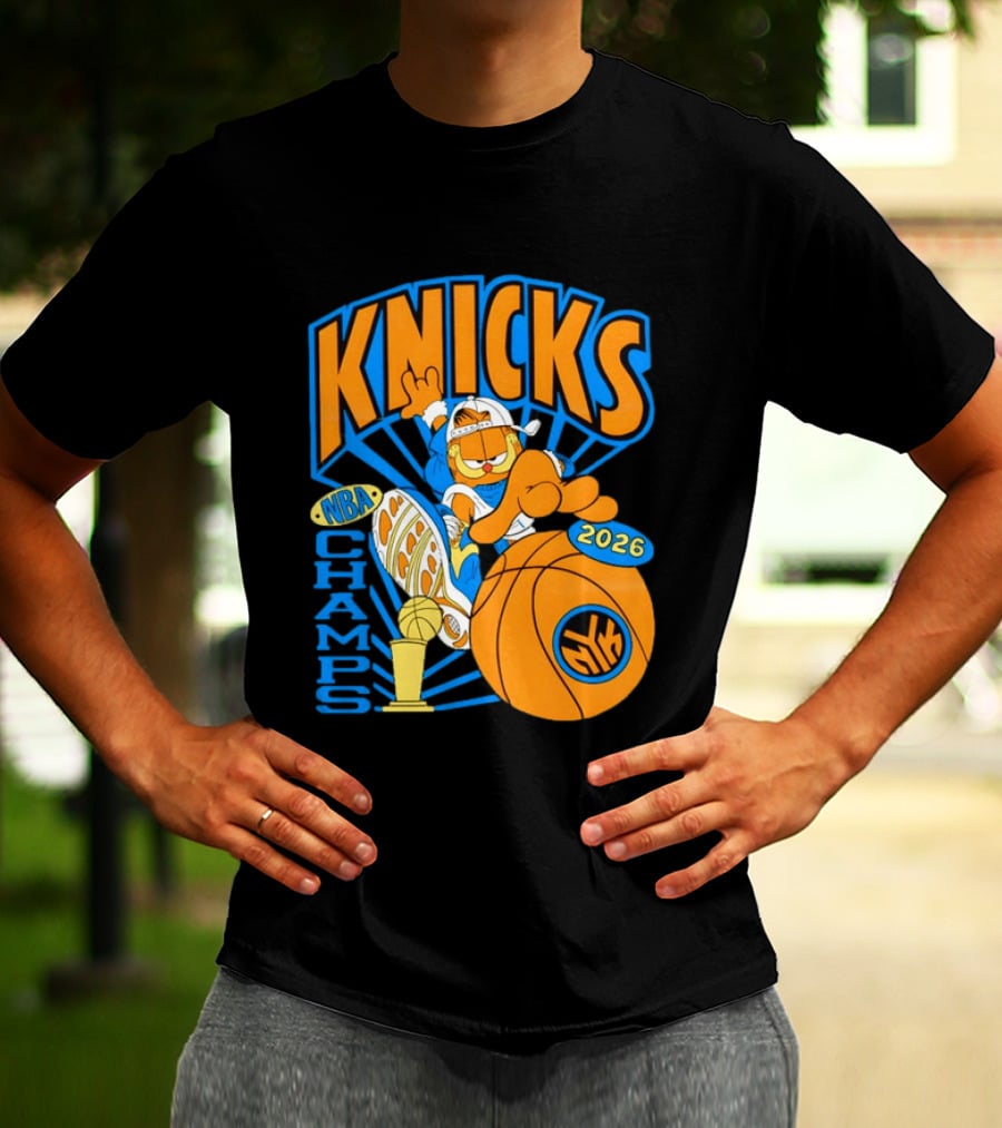 Knicks NBA Champs 2026 Orange Cat Basketball T-Shirt