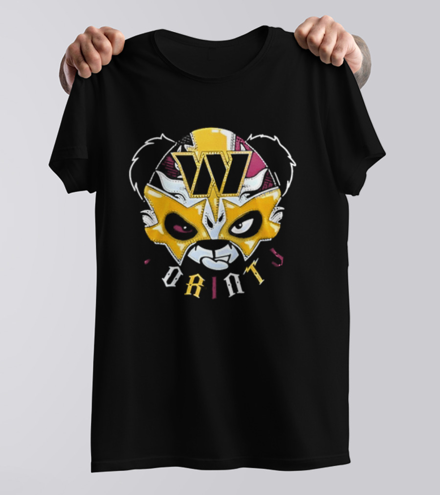 Panda Luchador Wrestling Mask Washington Commanders W Prunts T-Shirt