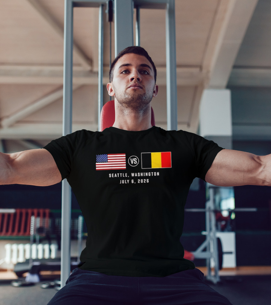USA Vs Belgium Seattle Washington July 6 2026 American And Belgian Flags T-Shirt