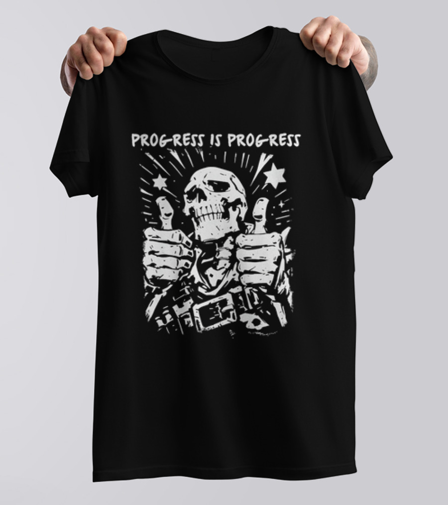 Progress Is Progress Skeleton Thumbs Up Double Stars T-Shirt