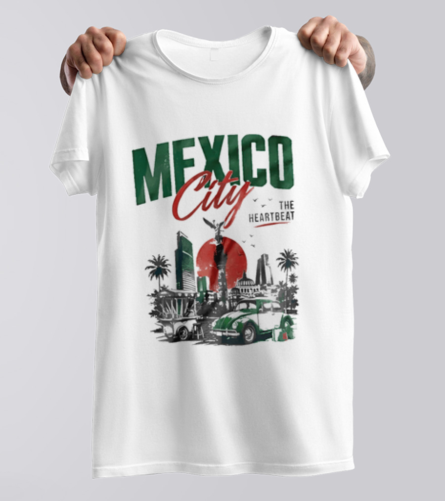 Mexico City Skyline Angel Of Independence Vibrant Heartbeat Landscape T-Shirt