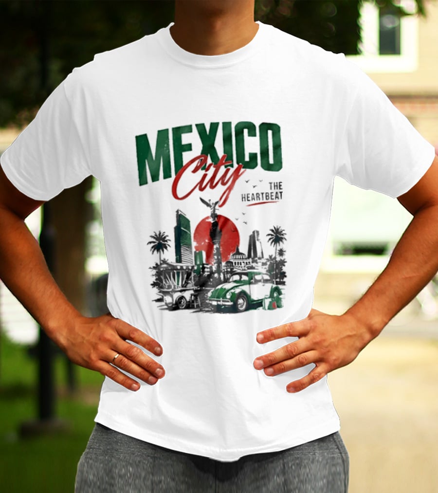 Mexico City Skyline Angel Of Independence Vibrant Heartbeat Landscape T-Shirt