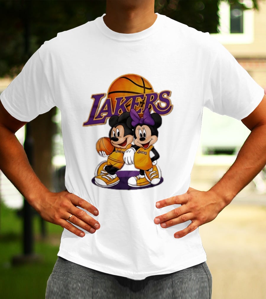 Mickey Mouse Los Angeles Lakers Basketball Crossover With Minnie Mouse T-Shirt