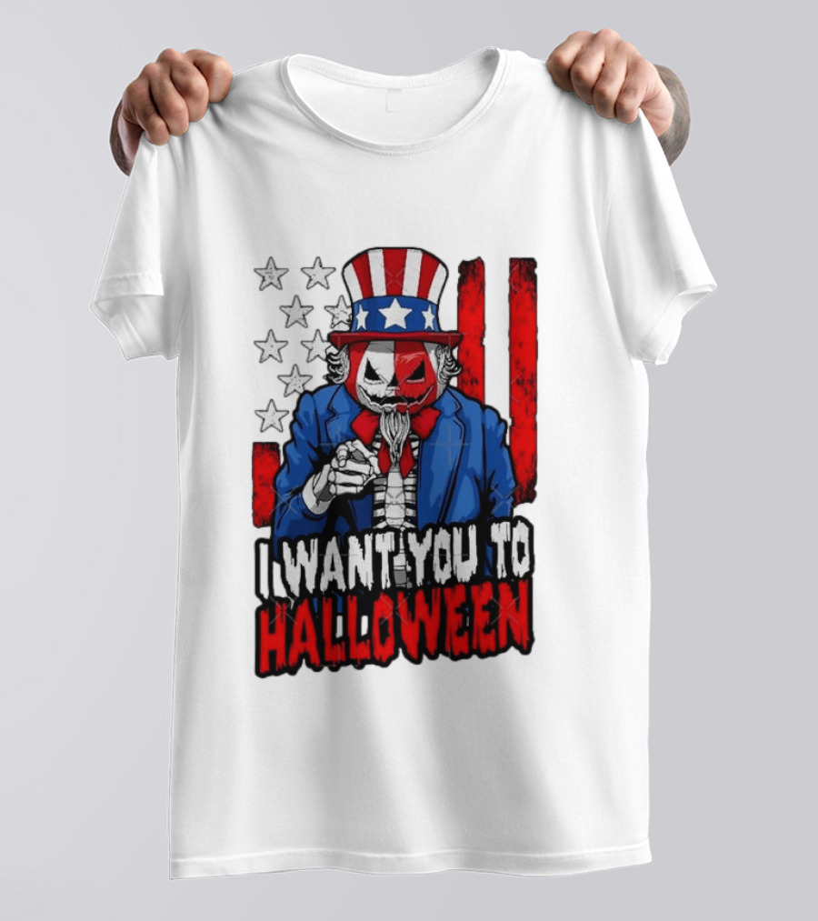 USA Patriotic Zombie Uncle Sam Pumpkin I Want You To Halloween T-Shirt