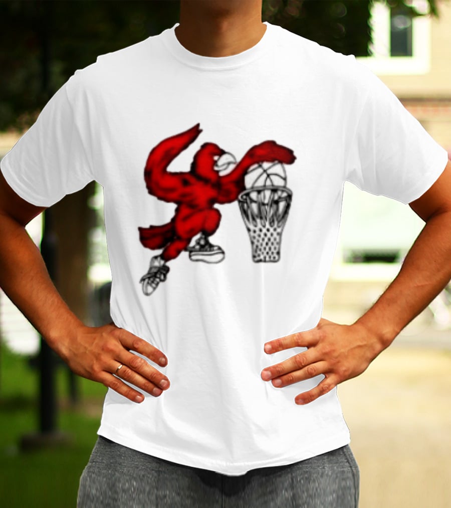Red Cardinal Bird Dunking Basketball T-Shirt