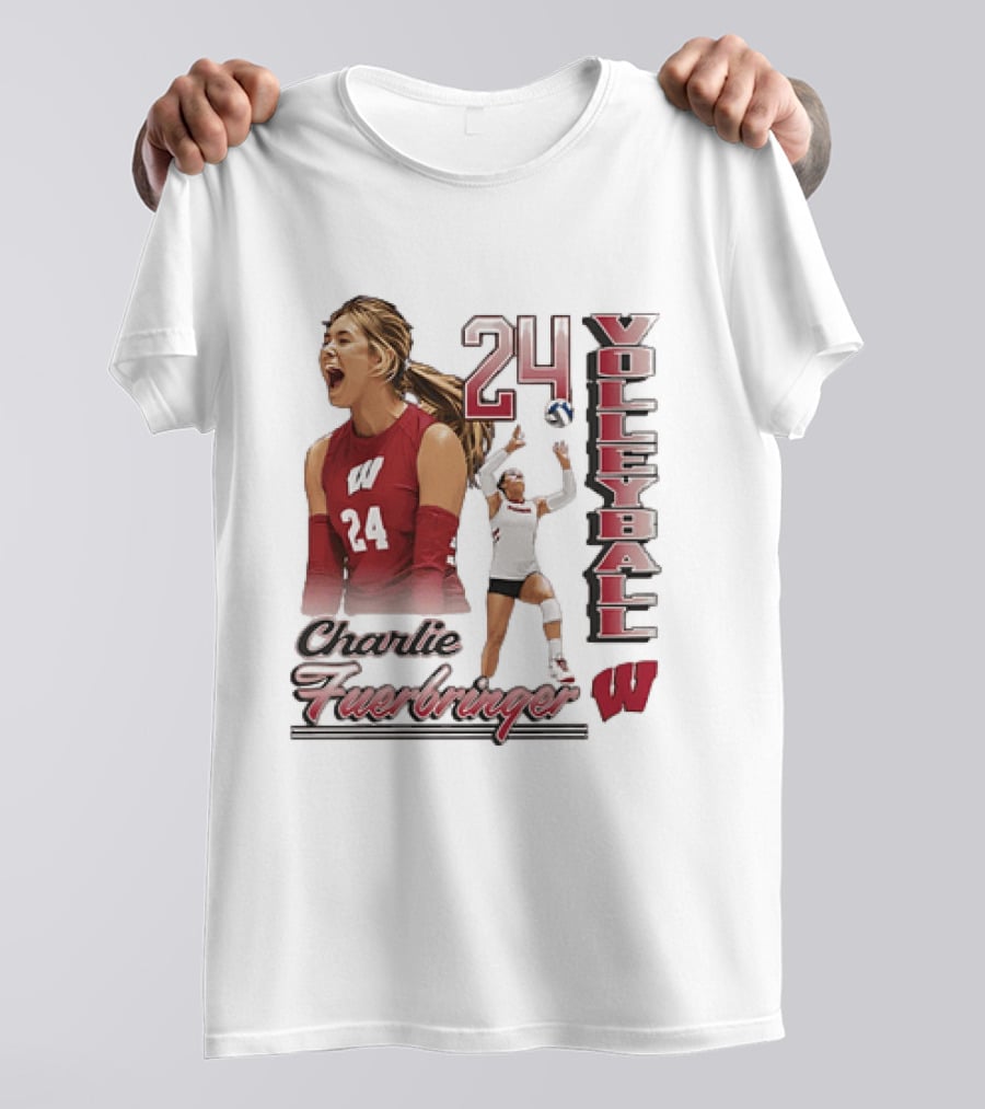 Wisconsin Badgers Charlie Fuerbringer Volleyball Number 24 T-Shirt