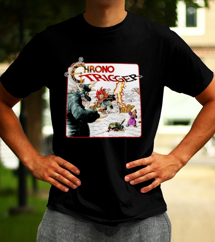 Chrono Trigger Iconic Gaming Adventure Characters And Battle Scene T-Shirt