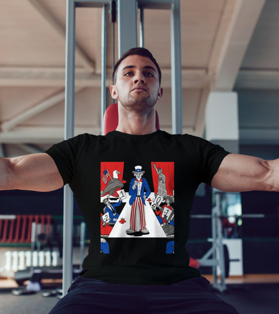 Uncle Sam Patriotic Symbol With Statue Of Liberty And American Eagle Political Commentary T-Shirt