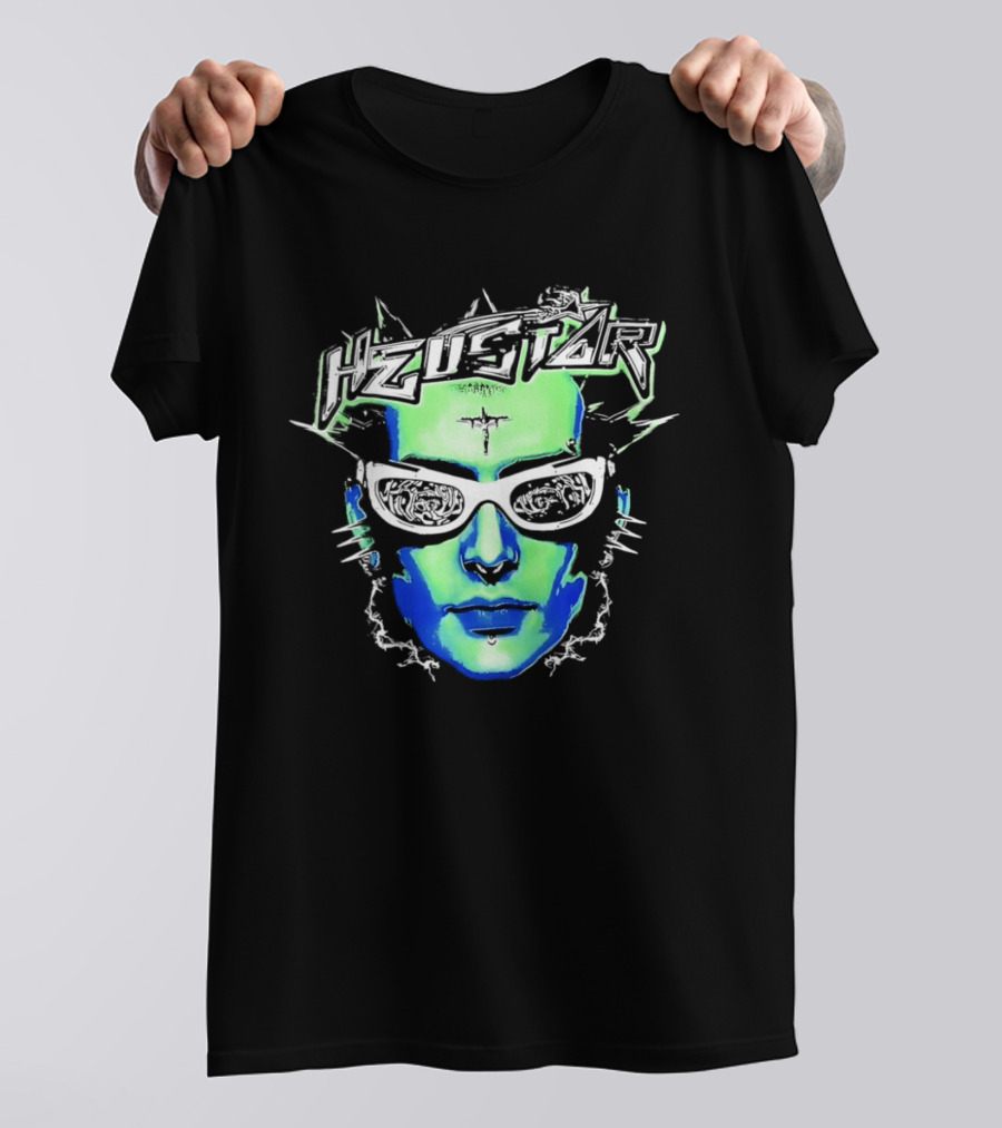 Heustar Face Futuristic Cyberpunk Digital Neon Aesthetic T-Shirt