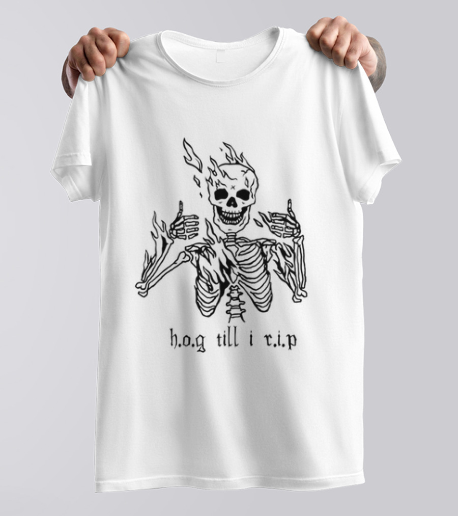 Hog Till I Rip Skeleton Flaming Skull Paint T-Shirt