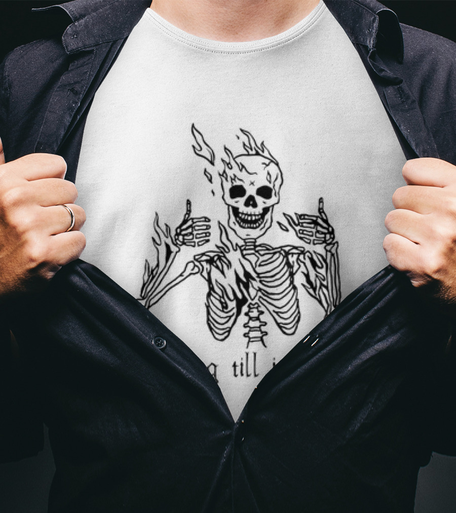Hog Till I Rip Skeleton Flaming Skull Paint T-Shirt