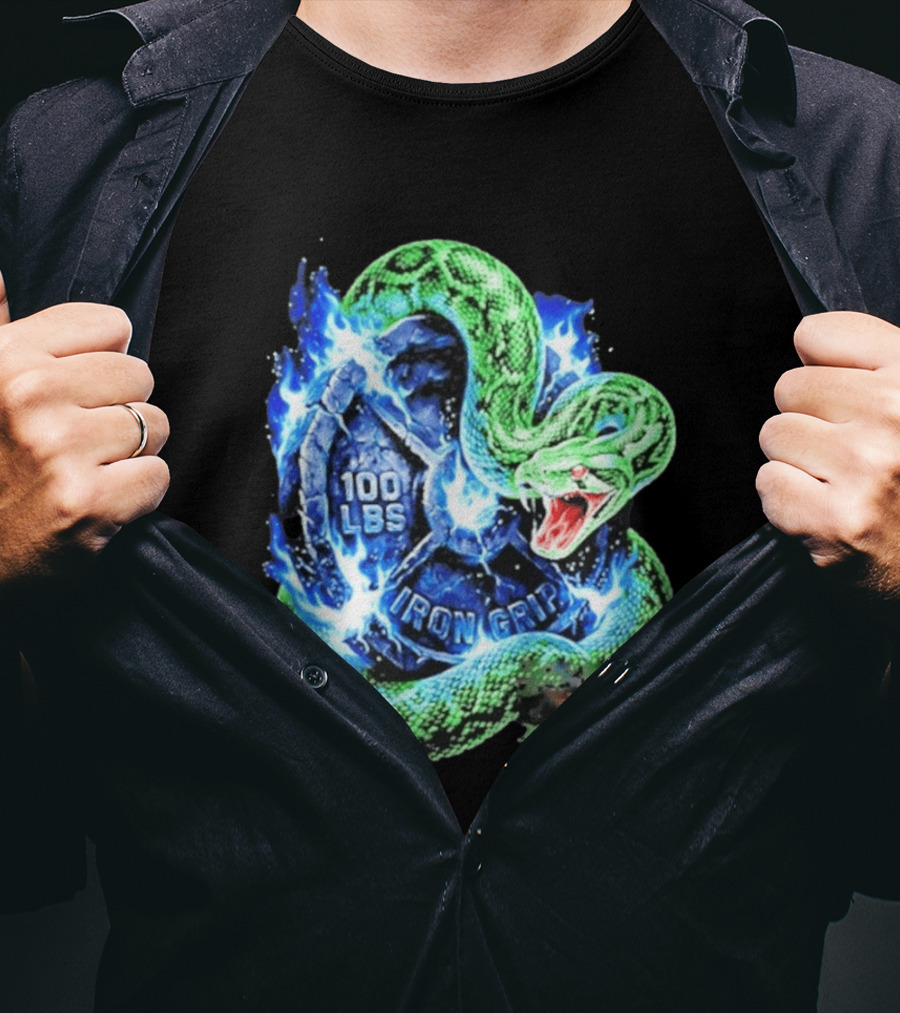 100 Lbs Iron Grip Snake With Lightning And Dumbbell T-Shirt