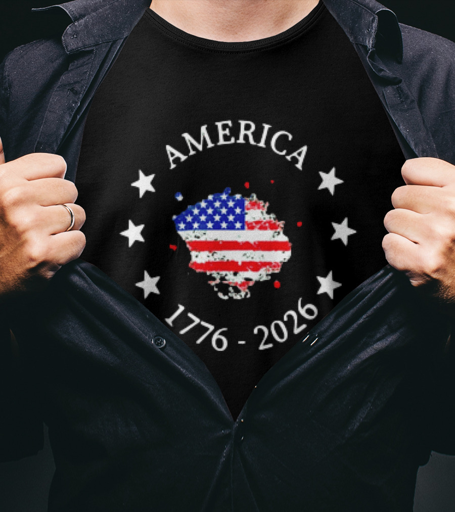 America 1776 2026 Patriotic Flag Stars And Map Celebration T-Shirt