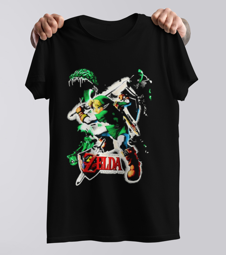Legend Of Zelda Ocarina Of Time Link Fighting Enemies T-Shirt
