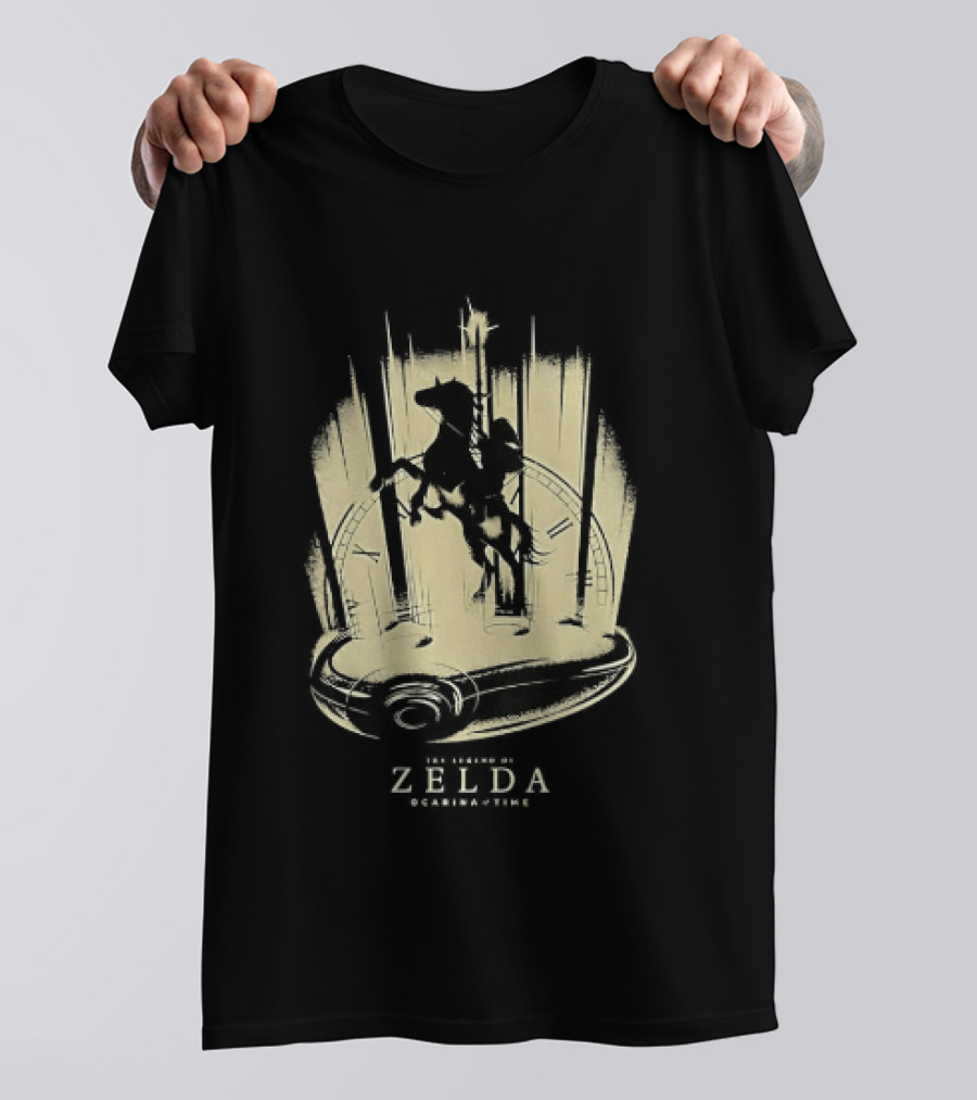 Link Riding Epona Castle Background Zelda Ocarina Of Time T-Shirt