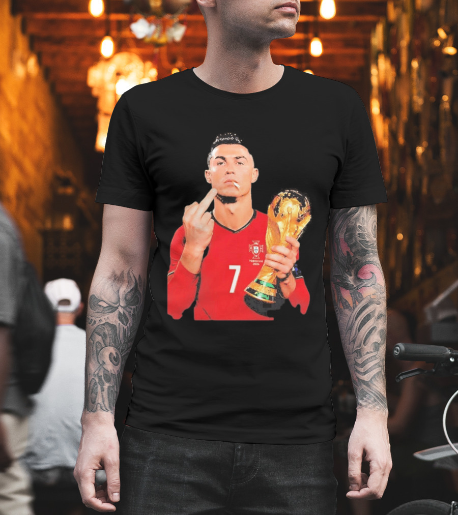 Cristiano Ronaldo Portugal 7 Middle Finger World Cup Trophy T-Shirt