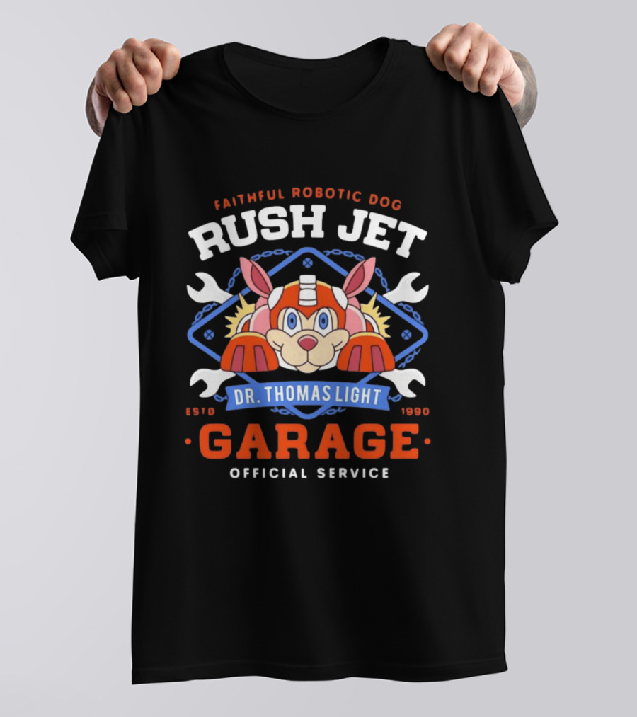 Faithful Robotic Dog Rush Jet Dr Thomas Light Garage Estd 1990 Official Service T-Shirt