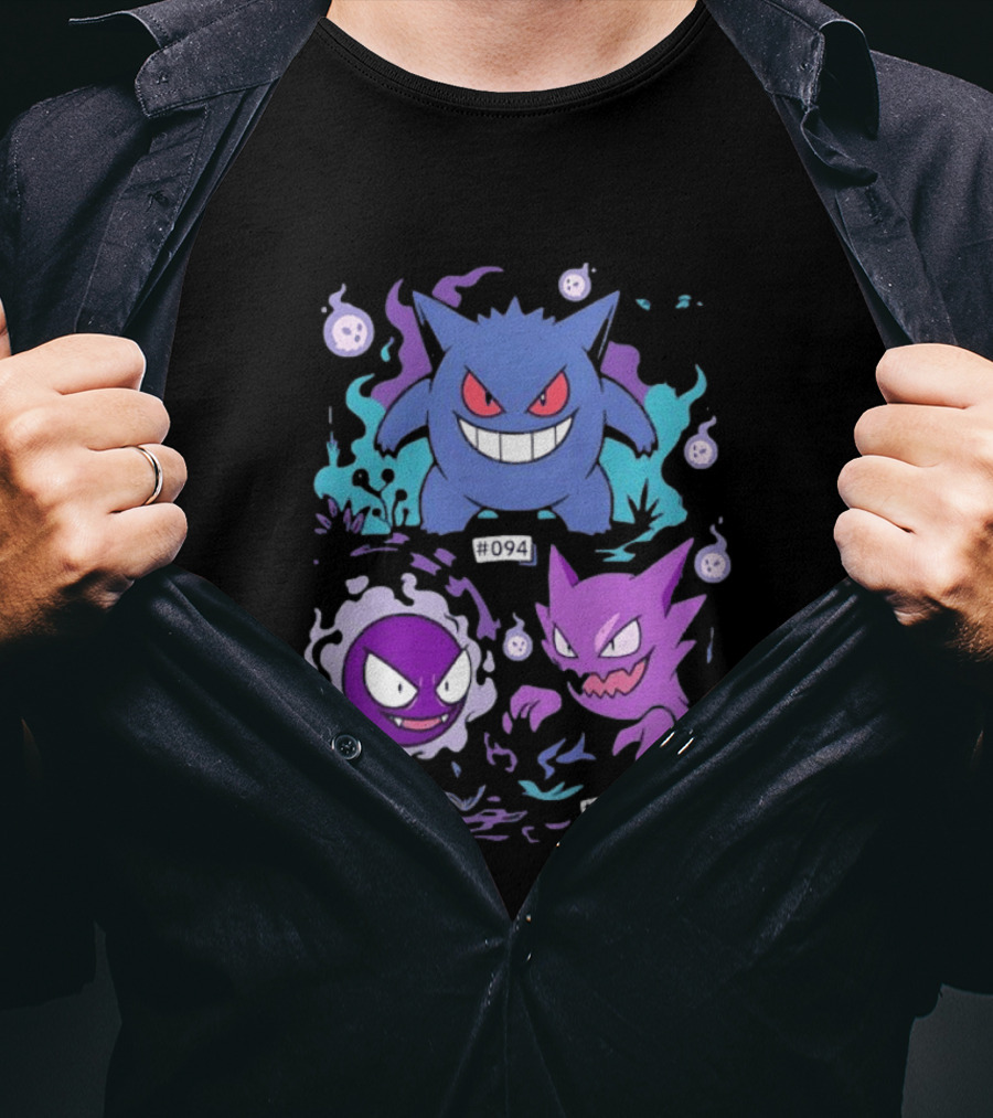 Gengar Haunter Gastly Pokemon Evolution Line 094 092 093 T-Shirt