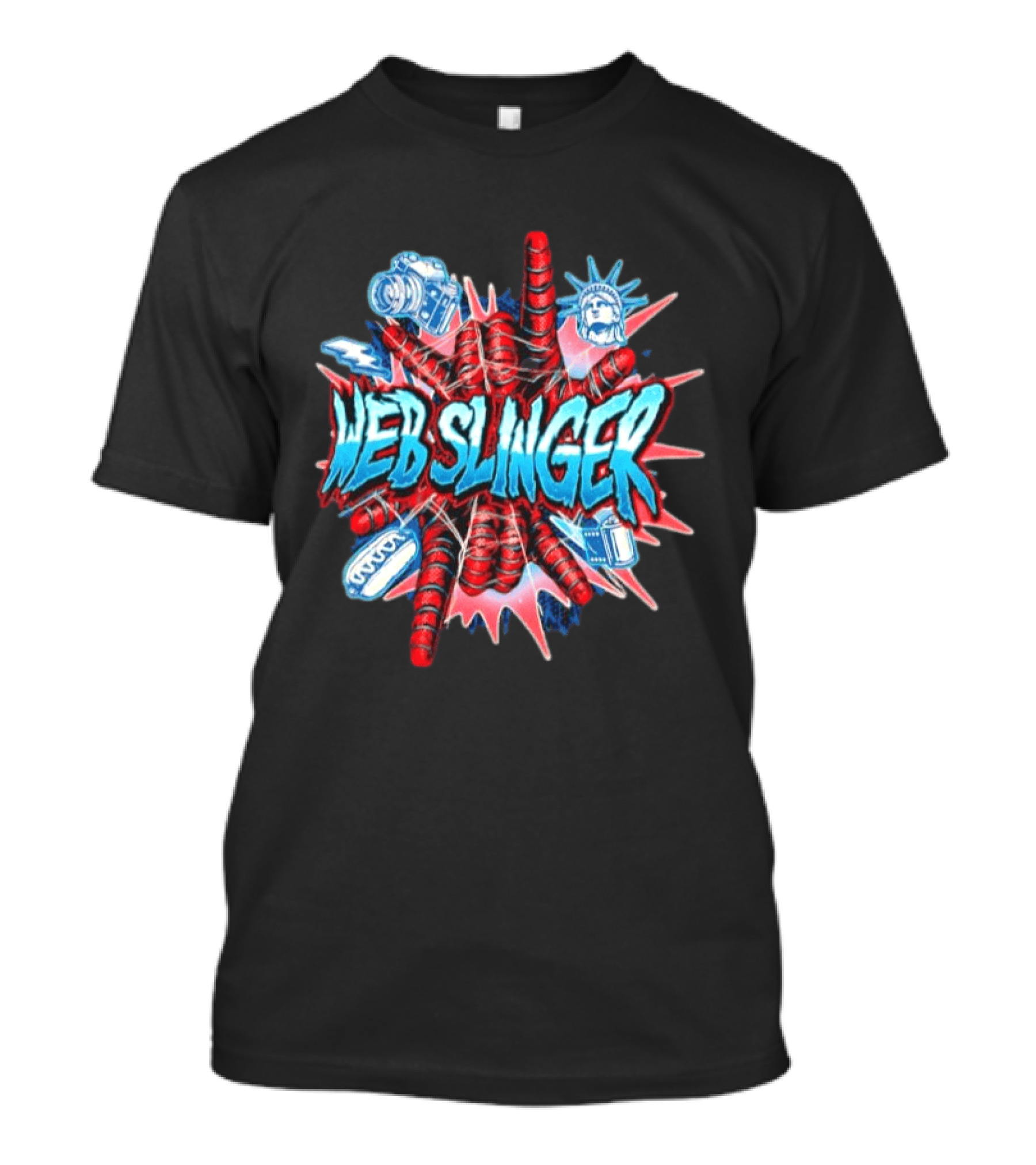 Web Slinger Camera Statue Of Liberty Sneakers Film Hot Dog T-Shirt