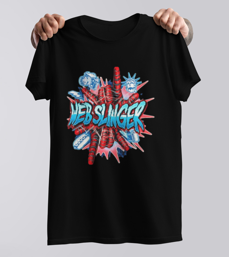 Web Slinger Camera Statue Of Liberty Sneakers Film Hot Dog T-Shirt