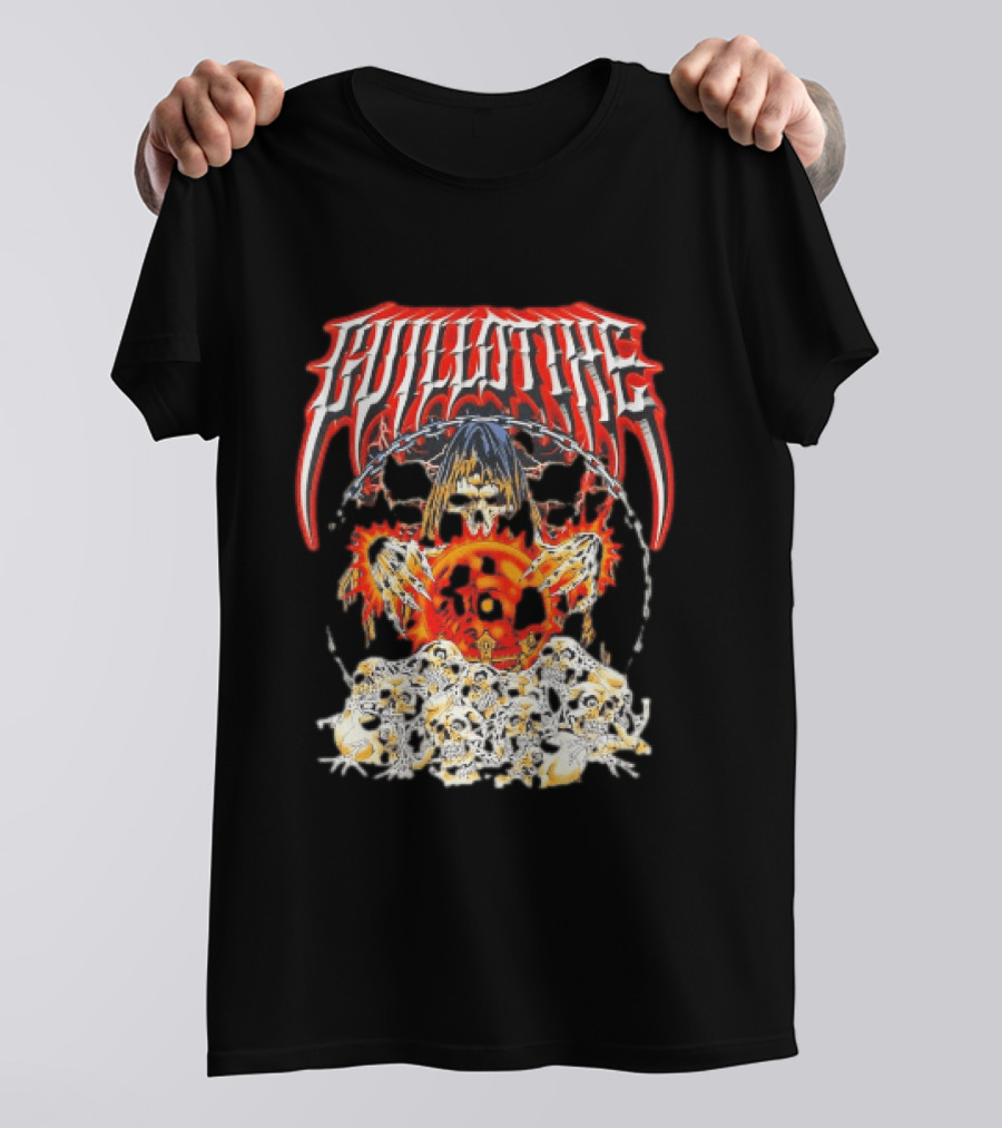 Guillotine Grim Reaper Crystal Ball Skulls Fiery Chains T-Shirt