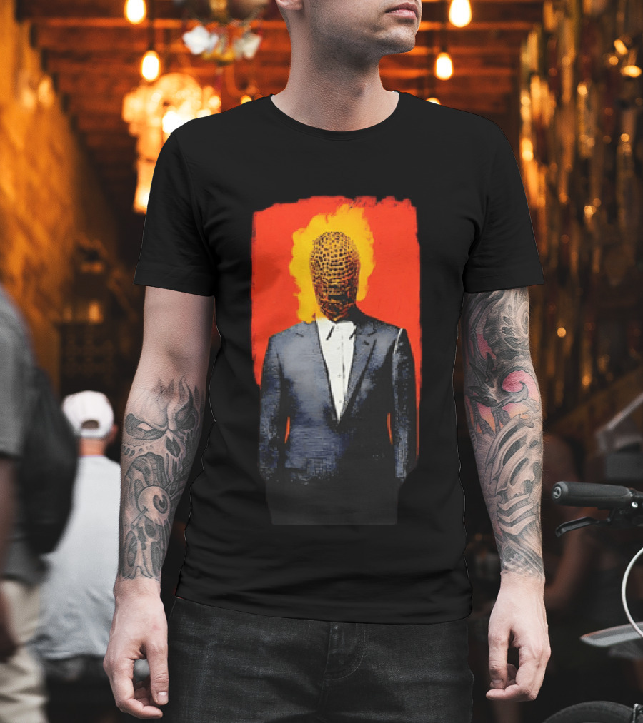 Ignition Man In Tuxedo With Fiery Head On Bold Red T-Shirt