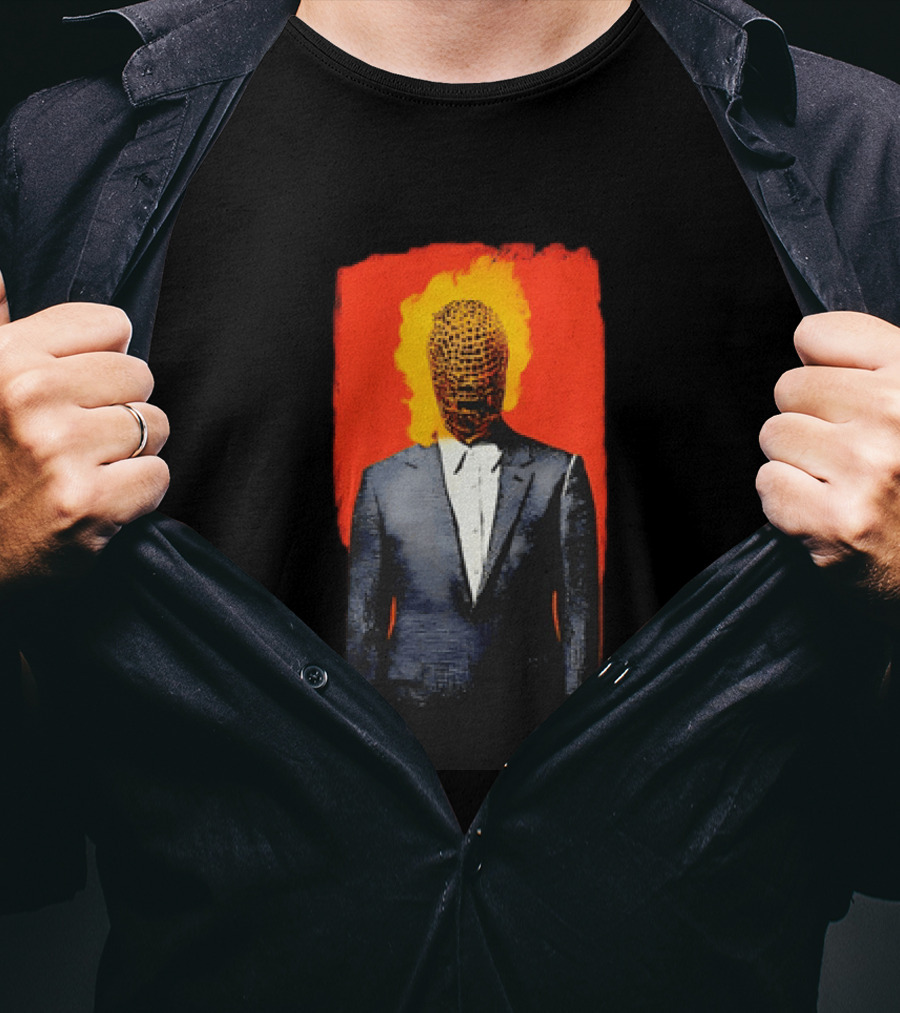 Ignition Man In Tuxedo With Fiery Head On Bold Red T-Shirt