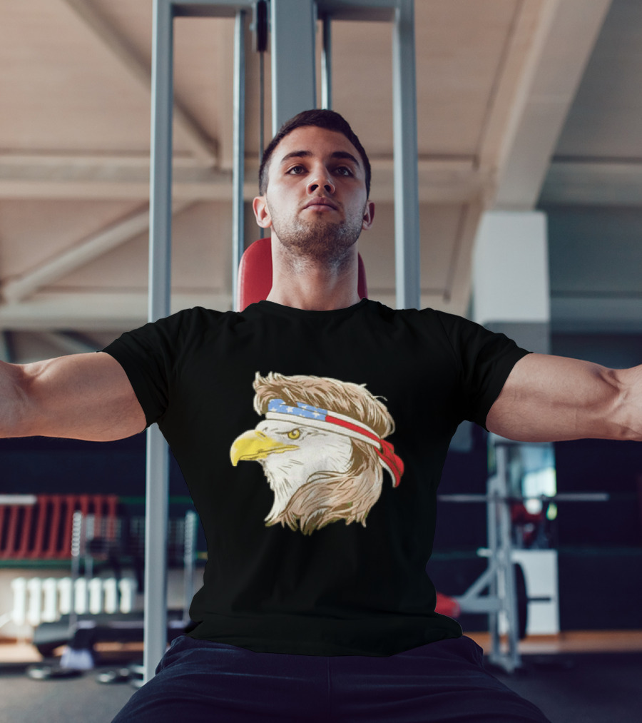Bald Eagle With American Flag Bandana And Patriotic Hair T-Shirt