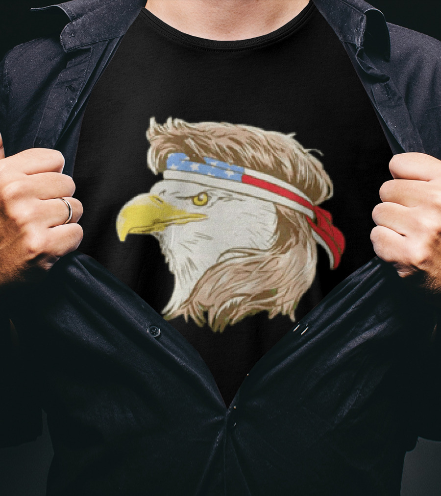 Bald Eagle With American Flag Bandana And Patriotic Hair T-Shirt