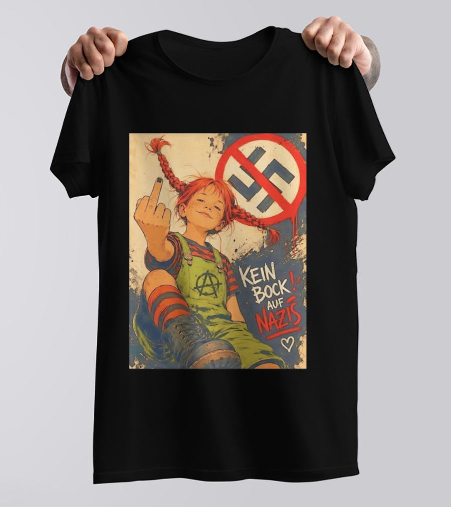 Pippi Longstocking Kein Bock Auf Nazis Middle Finger Anti Nazi Sign Anarchy T-Shirt