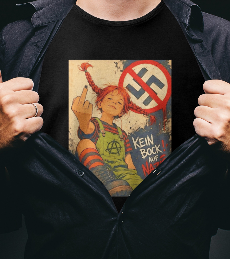 Pippi Longstocking Kein Bock Auf Nazis Middle Finger Anti Nazi Sign Anarchy T-Shirt