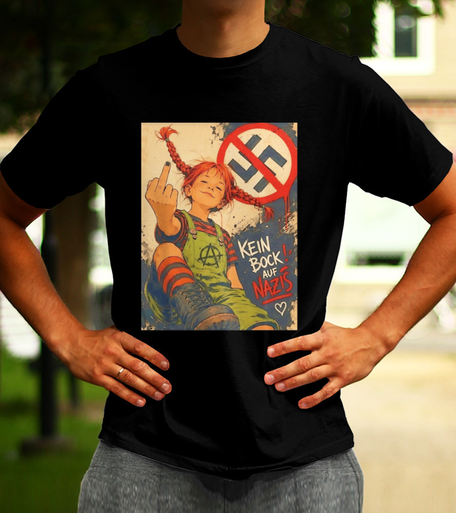 Pippi Longstocking Kein Bock Auf Nazis Middle Finger Anti Nazi Sign Anarchy T-Shirt